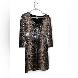 Cache Black and Brown Snake Print Long Sleeve Dress